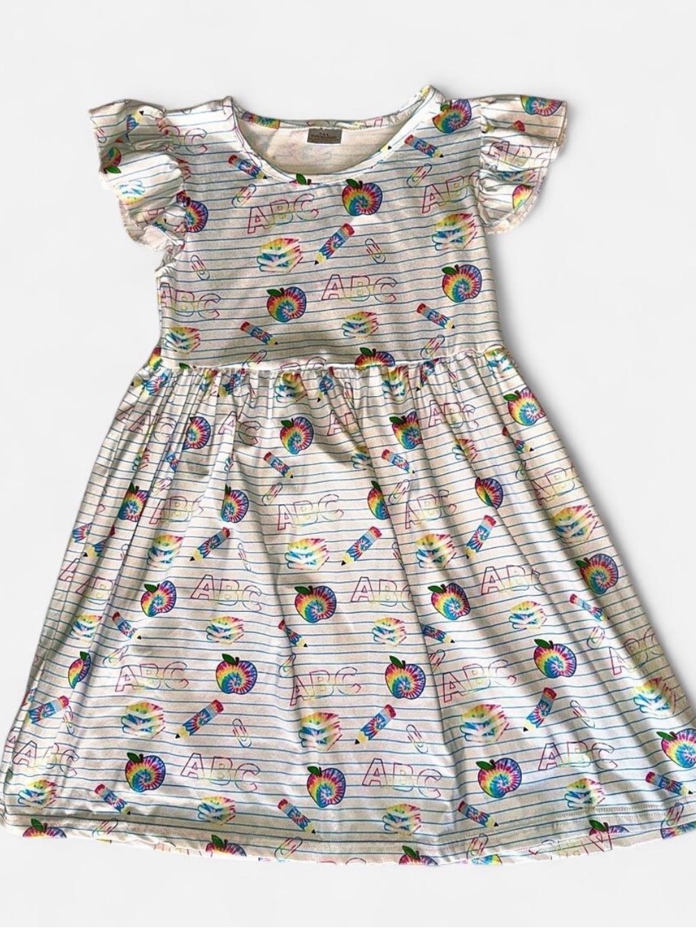 Girls 8/9 Sparkle in Pink School theme Flutter Sleeve Dress